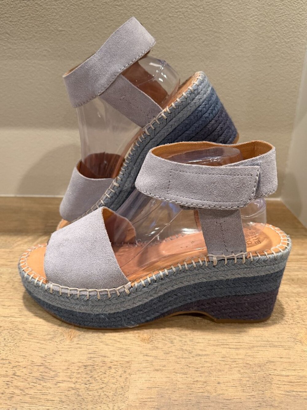 Frye and Co. Blue Suede Espadrille Wedge Sandals Size 9